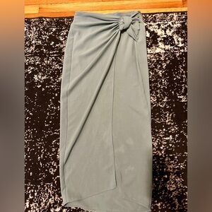 Light Blue Zara Ruched Midi Skirt, Size 2, Front Slit Side Zipper